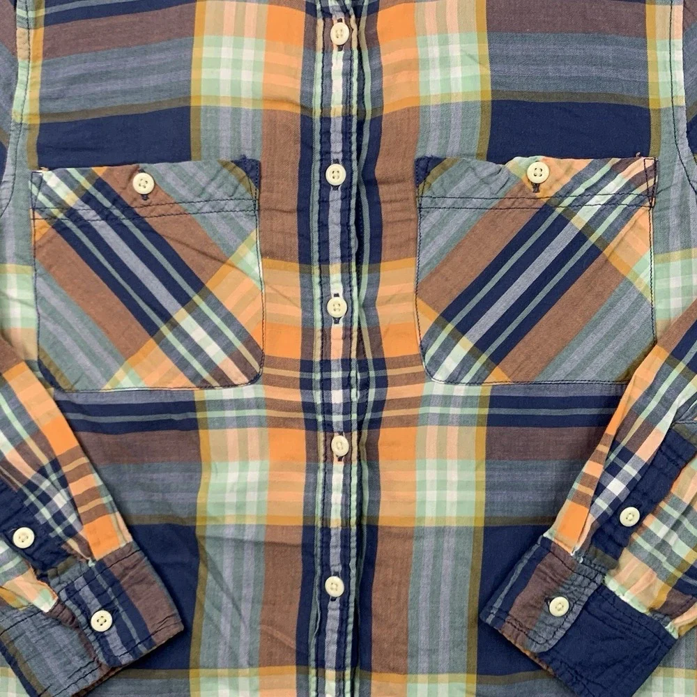 Denim Supply Ralph Lauren RL Utility Women's Large Orange Blue Green Plaid Shirt - Picture 2 of 8